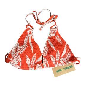 Bikini Swimsuit Triangle Top Smocked Orange Floral. Top only Lg 12-14